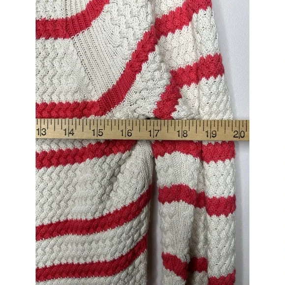 Talbots Pink White Stripes Crew Neck Sweater Top Long Sleeves Size Large - Picture 9 of 9